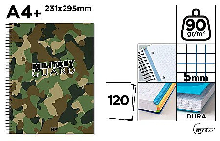 Caiete - CAIET A4+ IPB 120F SPIRA COPERTA CARTON - MILITARY GUARD, PATRATELE PB147-09