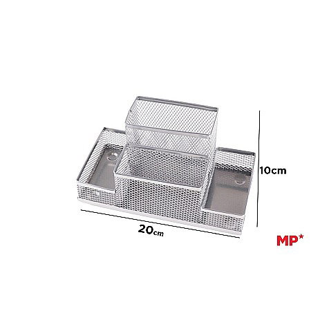 Suporturi articole de birou - SUPORT BIROU IPB PLASA METALICA 4 COMPARTIMENTE ARGINTIU PA902PL