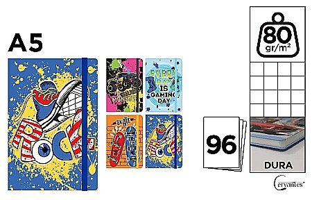 Carnetele notite copii - NOTES IPB A5 CERVANTES CU ELASTIC SKATE PB829-63