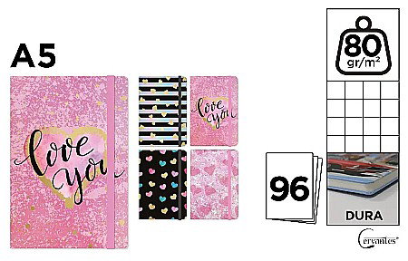 Agende nedatate - NOTES IPB A5 CERVANTES CU ELASTIC LOVE YOU PB829-66