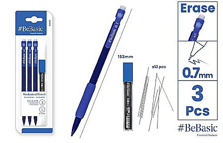 Creioane mecanice - CREION MECANIC BeBasic 0.7MM CU RADIERA 3/SET + MINE HB 0.7MM S009