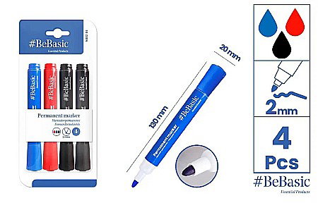 Markere copii - MARKER PERMANENT BeBasic 2.0MM 4/SET 3 CULORI S012-01