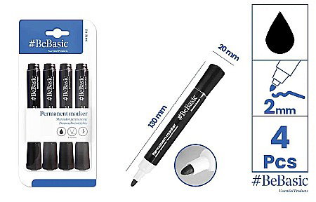 Bic/ IPB - MARKER PERMANENT BeBasic 2.0MM 4/SET NEGRU S012-02