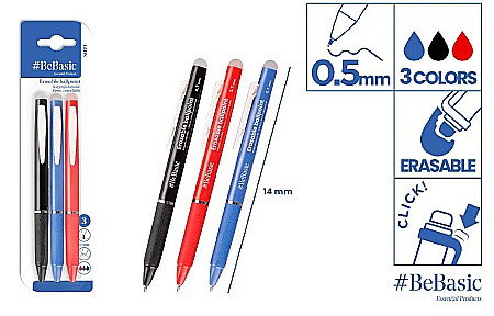 Pixuri cu radiera - PIX CU RADIERA BeBasic 0.5MM CLICK 3/SET 3 CULORI S019