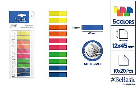 Indecsi si pagemarkere studenti - STICK INDEX BeBasic 12*45MM 5 CULORI FLUO 10*20/SET STEAG S029