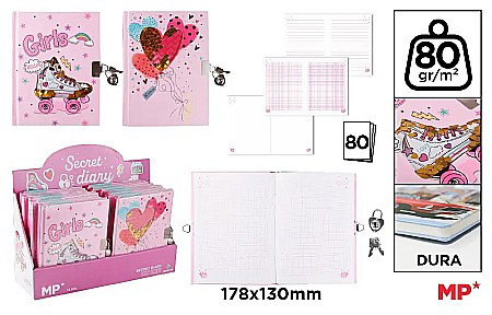 Jurnale cu cheita, lacat, magnet - JURNAL CU LACAT IPB 178*130MM 80F CERVANTES GIRLS PB891-02