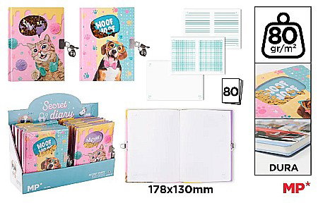 Jurnale cu cheita, lacat, magnet - JURNAL CU LACAT IPB 178*130MM 80F CERVANTES FUNNY PETS PB891-03