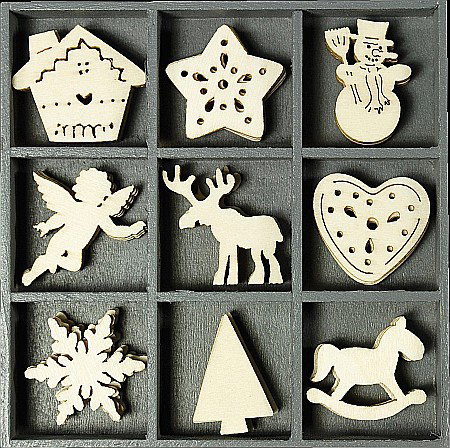 DE SEZON - KP DECORATIUNI LEMN CRACIUN 3 45 piese, 9 modele, 3cm 18521028