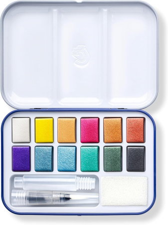 Acuarele Staedtler Travel Box 12 Culori Metalizate + Pensula cu Rezervor 888M-M12 [1]