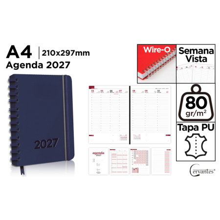 Agende 2027 - Agenda A4 2027 Spira Elastic Datata Saptamanal Albastra CE27-41-2