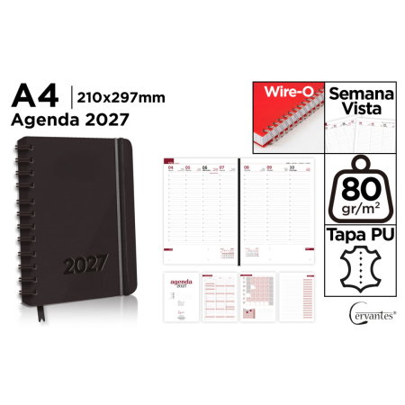 Agende 2027 - Agenda A4 2027 Spira Elastic Datata Saptamanal Neagra CE27-41-1