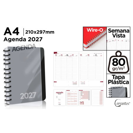 Agende 2027 - Agenda A4 2027 Spirala Datata Saptamanal Plastic Negru CE27-43-1