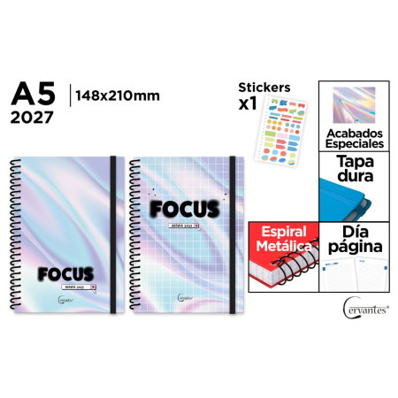AGENDE, CALENDARE, PLANNERE - Agenda A5 2027 Spirala Elastic Datata Zilnic Focus CE27-01