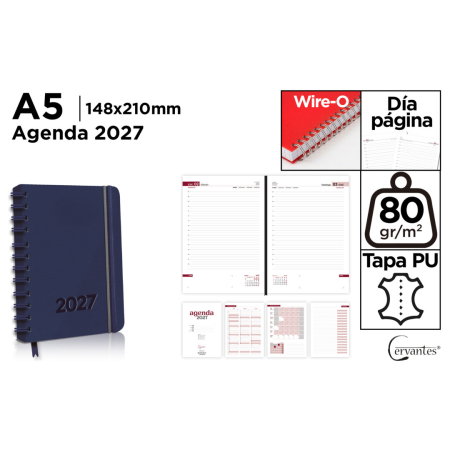 Agende 2027 - Agenda A5 2027 Spira Elastic Datata Zilnic Albastra CE27-48-1