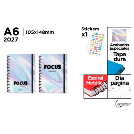 AGENDE, CALENDARE, PLANNERE - Agenda A6 2027 Spirala Elastic Datata Zilnic Focus CE27-08