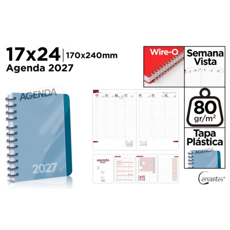 AGENDE, CALENDARE, PLANNERE - Agenda 17x24 B5 2027 Spirala Datata Saptamanal Plastic Albastru CE27-47-2