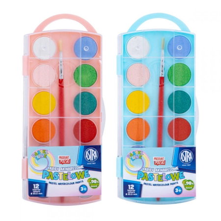 RECHIZITE SCOLARE IPB - Acuarele Astra 12 Culori Set cu Pensulă Pastel 302122001