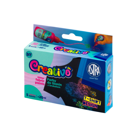 Vopsele pentru textile - AS VOPSEA TEXTILE CREATIVO CU SCLIPICI 20ML 5 CULORI/SET 301025012