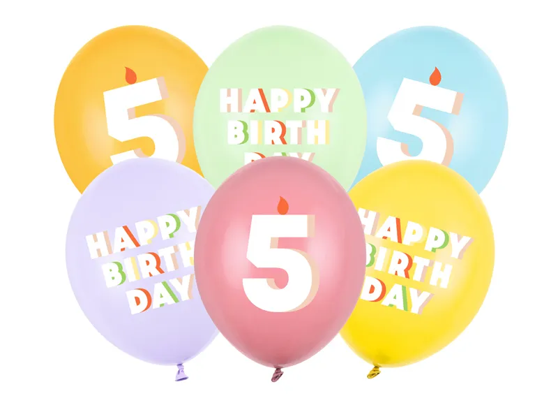BALOANE Balloons 30 cm, Happy Birthday 5, mix, 6/SET SB14P-355-000-6 [1]