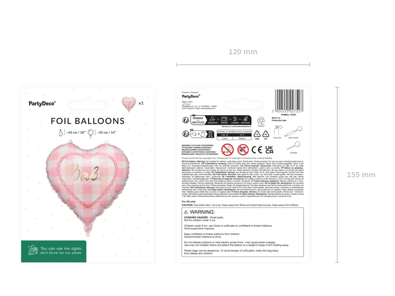 Balon Folie Inimă Baby 35cm Roz FB352 - [2]