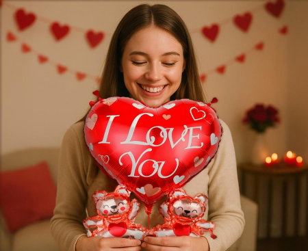 Baloane si accesorii - BALON FOLIE ALUMINIU "I Love You" Heart with Teddy Bears, 43*48cm FG-SMF1