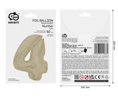 Balon Folie Cifra 4 Matt Latte 92cm GoDan [2]