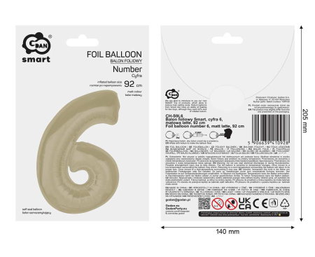 Balon Folie Cifra 6 Matt Latte 92cm GoDan [2]