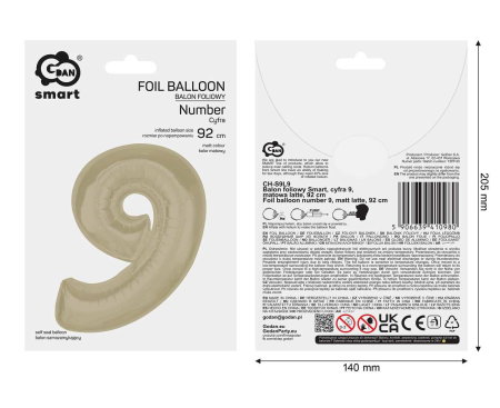 Balon Folie Cifra 9 Matt Latte 92cm GoDan [2]