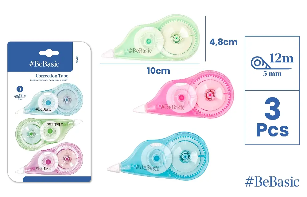 Corector fluid cu pasta corectoare - BANDA CORECTOARE BeBasic 5MM*12M 3/SET S063