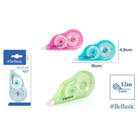 Corector fluid cu pasta corectoare - Banda Corectoare BeBasic 5mmx12M Culori Pastel S063-1
