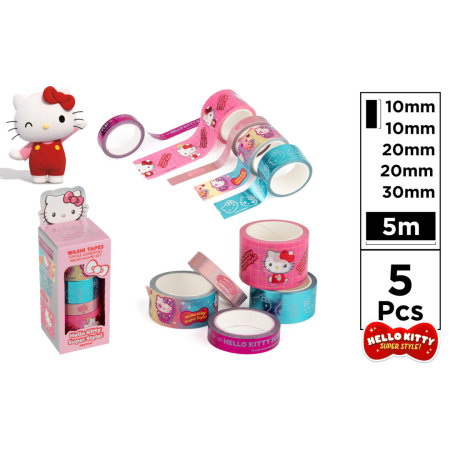 Articole papetarie pentru copii - Benzi Decorative Hello Kitty 10mm/20mm/30mm*5m 5/Set HK57014