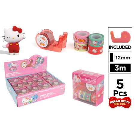 Articole papetarie pentru copii - Bandă Decorativă Hello Kitty cu Dispenser 12mm*3m HK57013