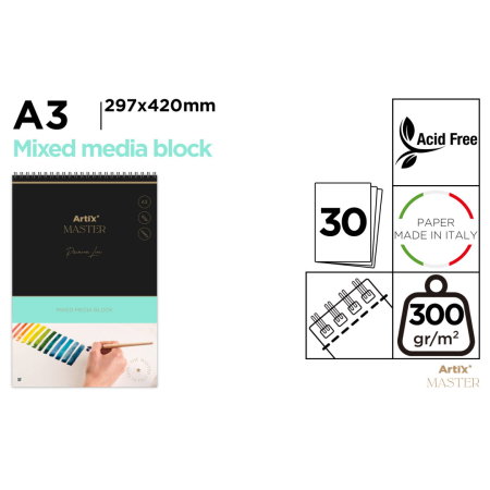PICTURA SI ARTA - Bloc Desen Artix A3 Spirală 30 Coli 300g/mp PB1016