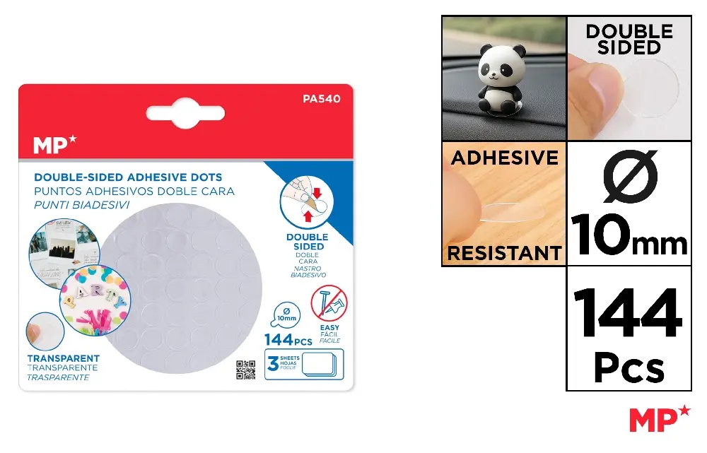 Materiale Didactice - BULINE DUBLU ADEZIVE IPB 10MM 144 BUCATI TRANSPARENTE PA540