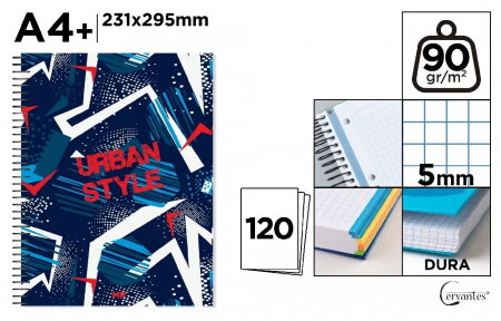 Caiete - CAIET A4+ IPB 120F SPIRA COPERTA CARTON - URBAN STIL , PATRATELE 90G PB147-03