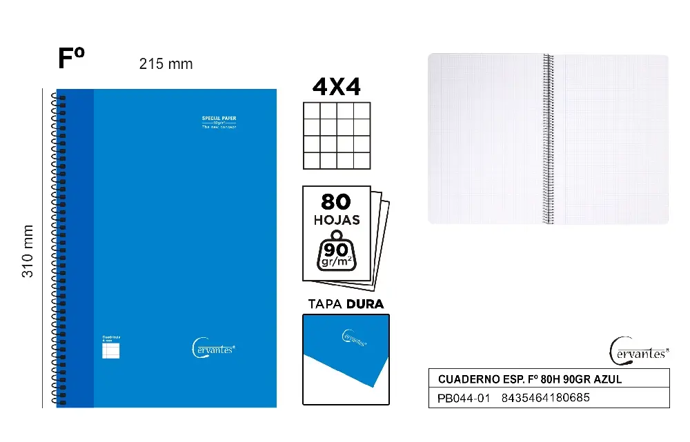 Caiete de Calitate - CAIET A4+ IPB 80F, SPIRA, COPERTA CARTON ALBASTRU, PATRATELE PB044-01