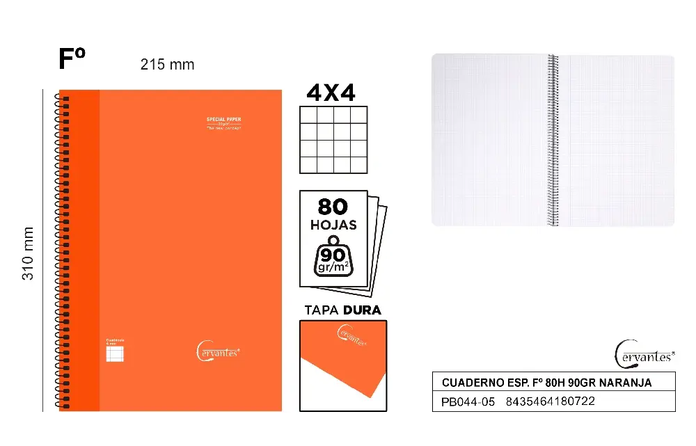 Caiete - CAIET A4+ IPB 80F, SPIRA, COPERTA CARTON PORTOCALIU, PATRATELE PB044-05