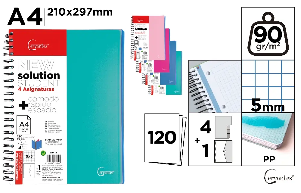 Caiete - CAIET A4 IPB PP SPIRA 120F CU ELASTIC SI 4 SEPARATOARE PASTEL PATRATELE PB418