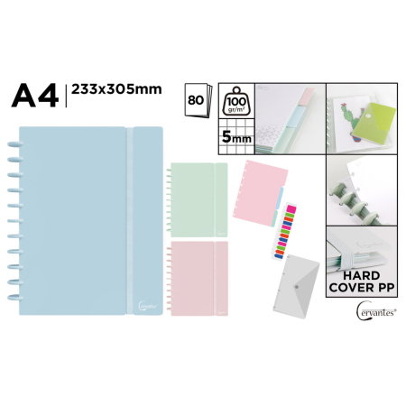 Caiete scolare - Caiet A4 IPB PP Spiralat 80f 100gr Patratele Pastel CE001-2