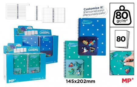 Caiete - CAIET A5 IPB 80F SPIRA, ALBASTRU, DECORAT CU CHARM, VELIN PB890-02