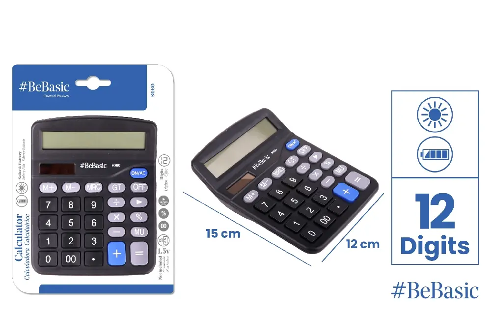 APARATURĂ ȘI PRODUSE DE BIROU - CALCULATOR BIROU BeBasic 12 DIG NEGRU S060