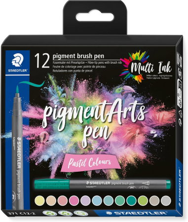 Carioci tip pensula - Acuarele Staedtler Travel Box 12 Culori Metalizate + Pensula cu Rezervor 888M-M12
