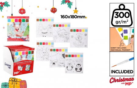 Seturi creative Christmas - CARTE DE COLORAT SI PICTAT IPB 6 CULORI/SET + PENSULA MOTIV CRACIUN CH24037