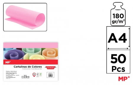 RECHIZITE SCOLARE IPB - CARTON COLOR IPB A4 180GR 50/SET ROZ PN489-50