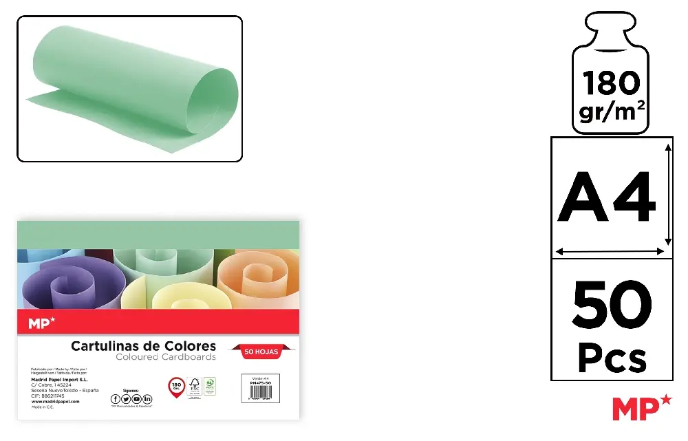 RECHIZITE SCOLARE IPB - CARTON COLOR IPB A4 180GR 50/SET VERDE PN475-50