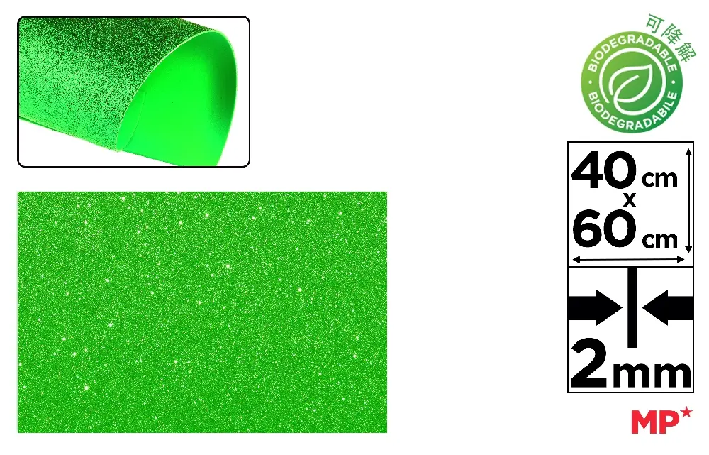 HOBBY - COALA GUMATA GLITTER IPB 40*60CM BIODEGRADABILA VERDE DESCHIS  PN595-15