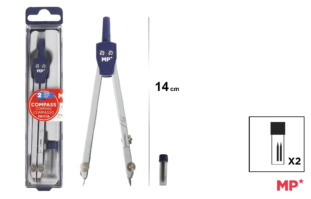 Compas scolar - COMPAS IPB 140MM 2 PIESE ARGINTIU/ALBASTRU PA117A