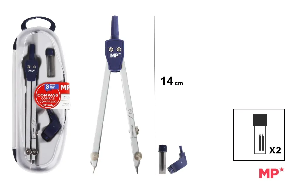 Compas scolar - COMPAS IPB 140MM 3 PIESE ARGINTIU/ALBASTRU PA124A