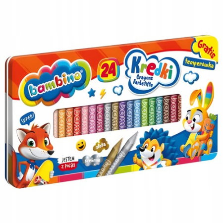 RECHIZITE SCOLARE IPB - Creioane Colorate Bambino 24 Culori în Cutie Metalică cu Ascuțitoare 669590