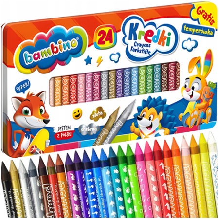 Creioane Colorate Bambino 24 Culori în Cutie Metalică cu Ascuțitoare 669590 [1]